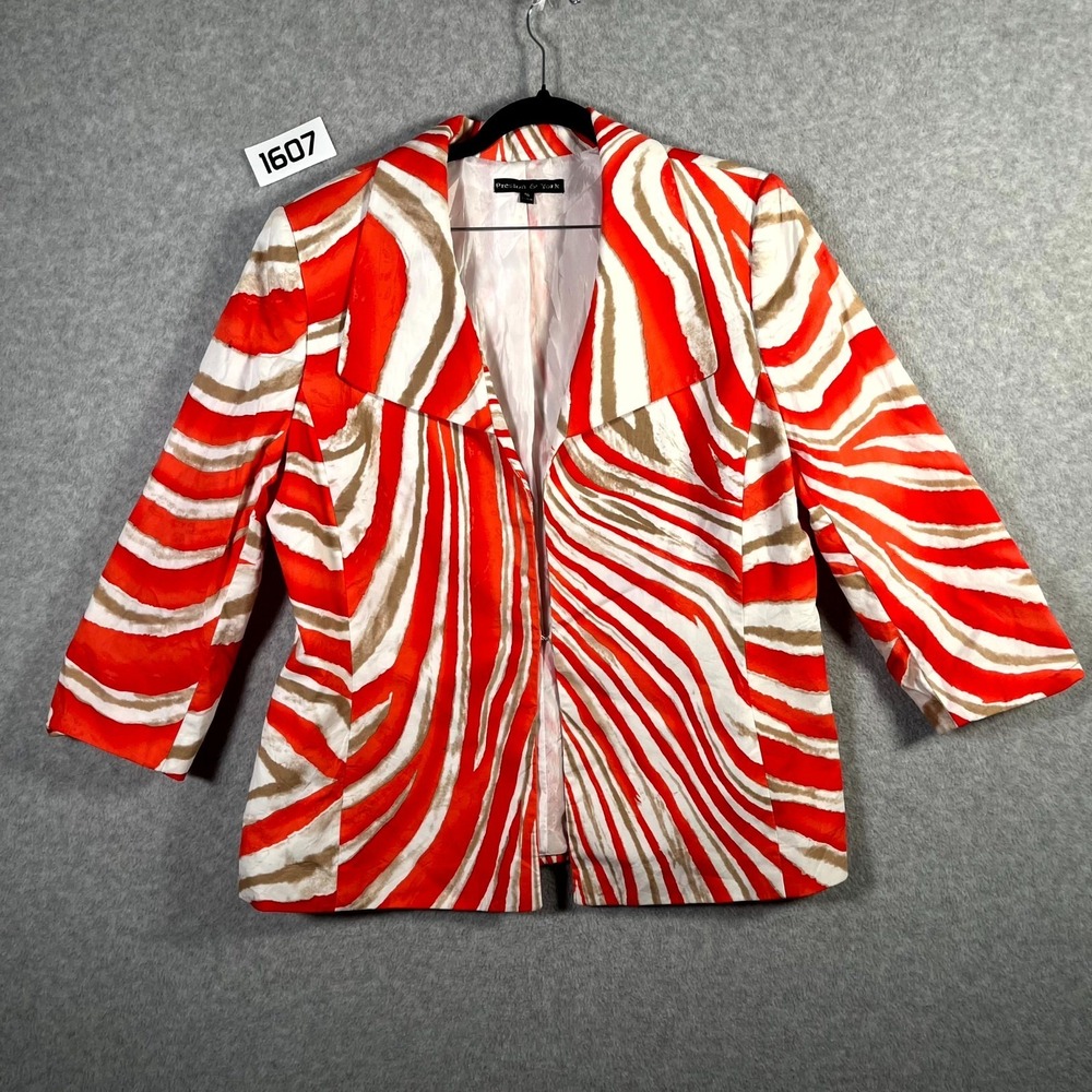 Preston & York Blazer Jacket Womens 16 Orange White Zebra Stripe Cotton Formal